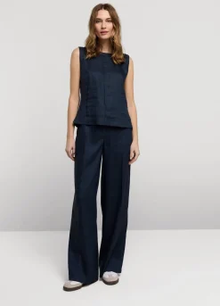 Sale Summum Sleeveless Linen Blend Top Blue