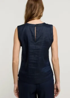 Sale Summum Sleeveless Linen Blend Top Blue
