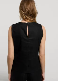 Clearance Summum Sleeveless, Linen-Blend Top Black
