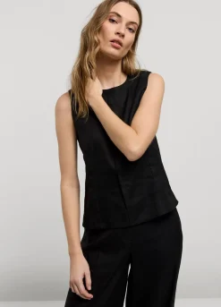Clearance Summum Sleeveless, Linen-Blend Top Black