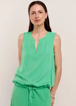 New Summum Sleeveless Top With V-Slit Green