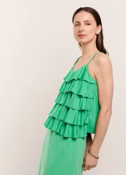 Best Summum Spaghetti-Strap Top With Ruffles Green