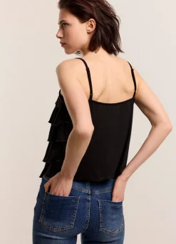Clearance Summum Spaghetti-Strap Top With Ruffles Black