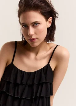 Clearance Summum Spaghetti-Strap Top With Ruffles Black