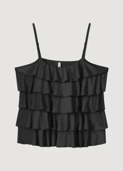 Clearance Summum Spaghetti-Strap Top With Ruffles Black
