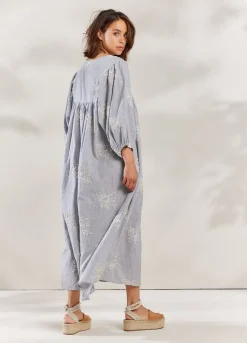 Fashion Summum Striped Dress With Flowers Creme