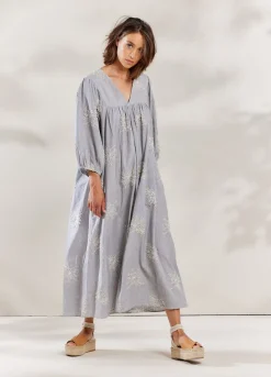 Fashion Summum Striped Dress With Flowers Creme