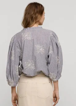 New Summum Striped Top With Flowers Creme