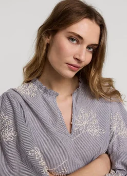 New Summum Striped Top With Flowers Creme