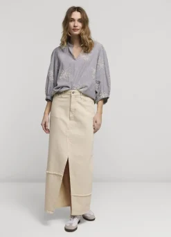 New Summum Striped Top With Flowers Creme