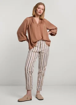 New Summum Striped Trousers Creme