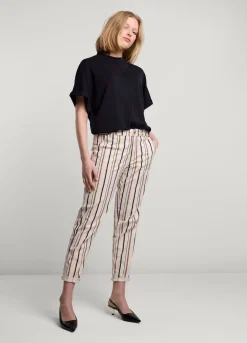 New Summum Striped Trousers Creme