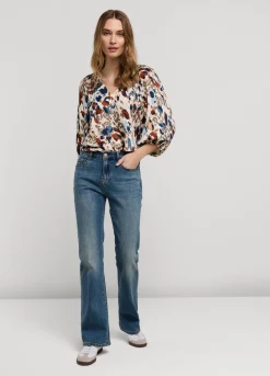Fashion Summum Top V-Neck Camouflage Print Multicolor