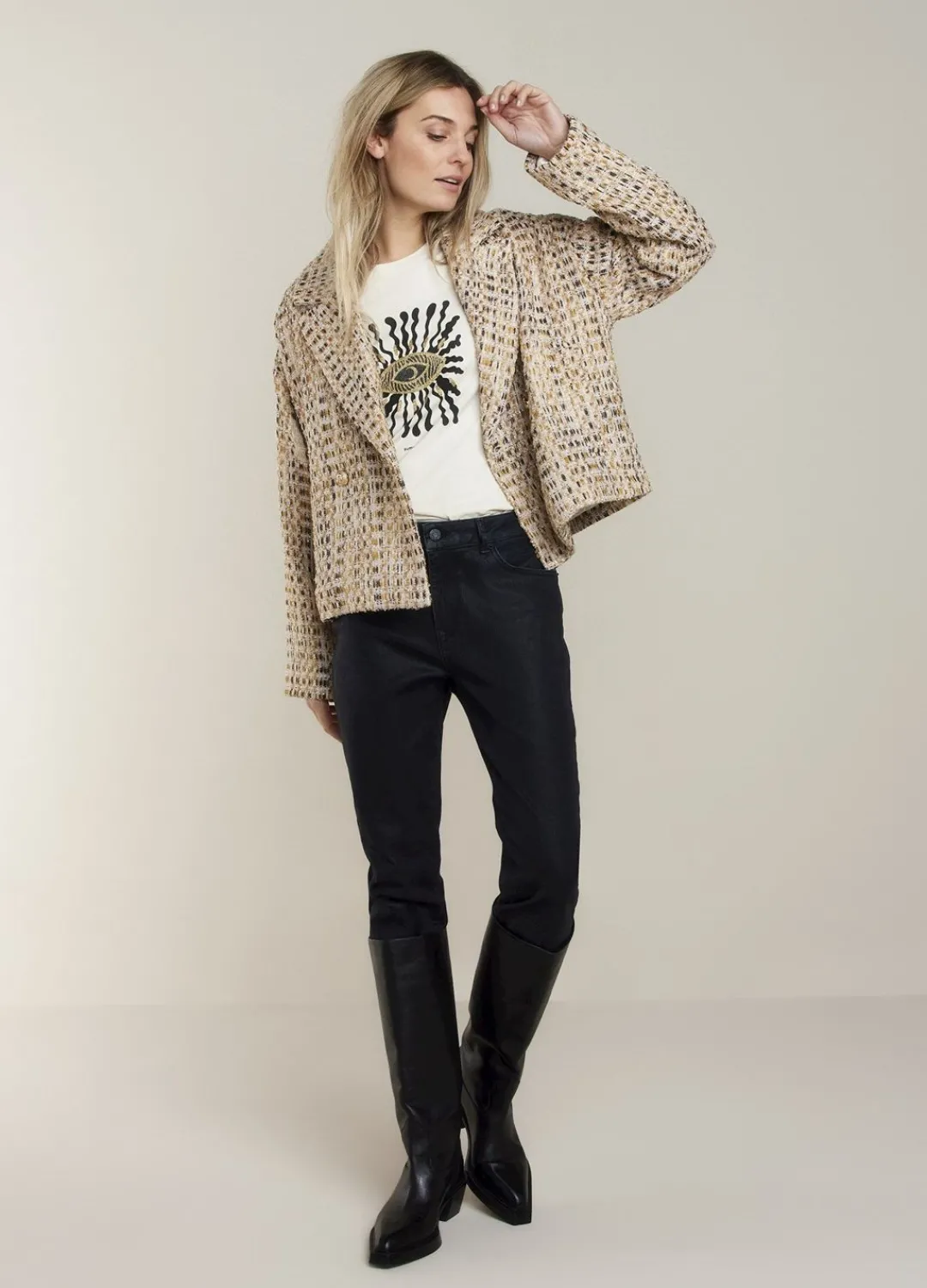 Fashion Summum Top With 7/8 Sleeves Creme