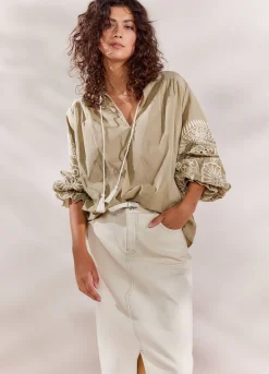 Sale Summum Top With Rich Embroidery Green
