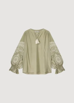 Sale Summum Top With Rich Embroidery Green