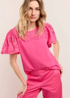 New Summum T-Shirt With English Embroidery Pink