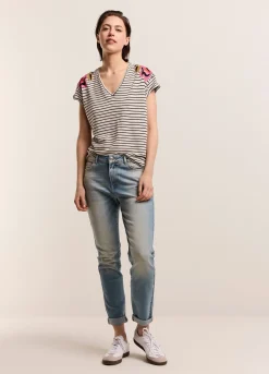 Fashion Summum T-Shirt With Floral Embroidery Multicolor