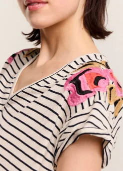 Fashion Summum T-Shirt With Floral Embroidery Multicolor