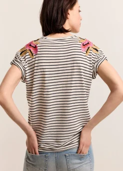 Fashion Summum T-Shirt With Floral Embroidery Multicolor