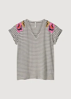 Fashion Summum T-Shirt With Floral Embroidery Multicolor