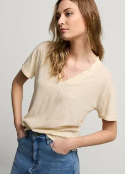 Discount Summum V-Neck Top With Lace Creme