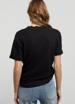 Fashion Summum V-Neck Top With Lace Black
