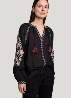 Clearance Summum Voile Blouse With Embroidery Black