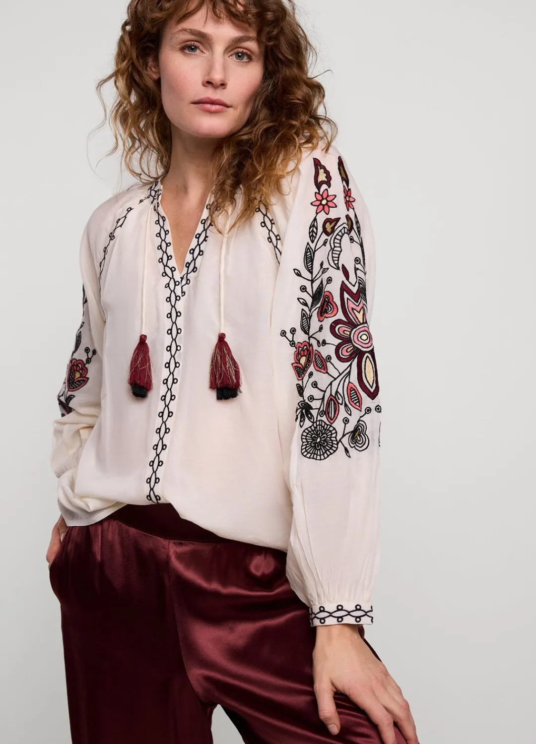 Fashion Summum Voile Blouse With Embroidery Creme