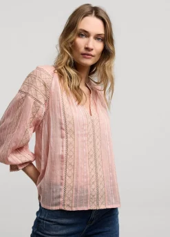 Fashion Summum Voile Blouse With Lace Pink