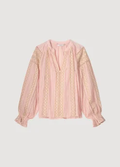 Fashion Summum Voile Blouse With Lace Pink