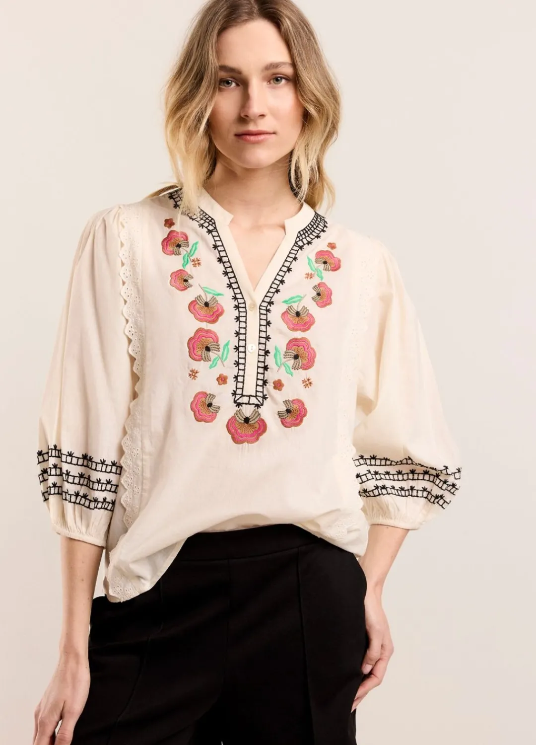 New Summum Wide Cotton Blouse Creme