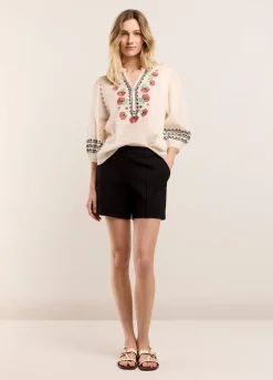 New Summum Wide Cotton Blouse Creme