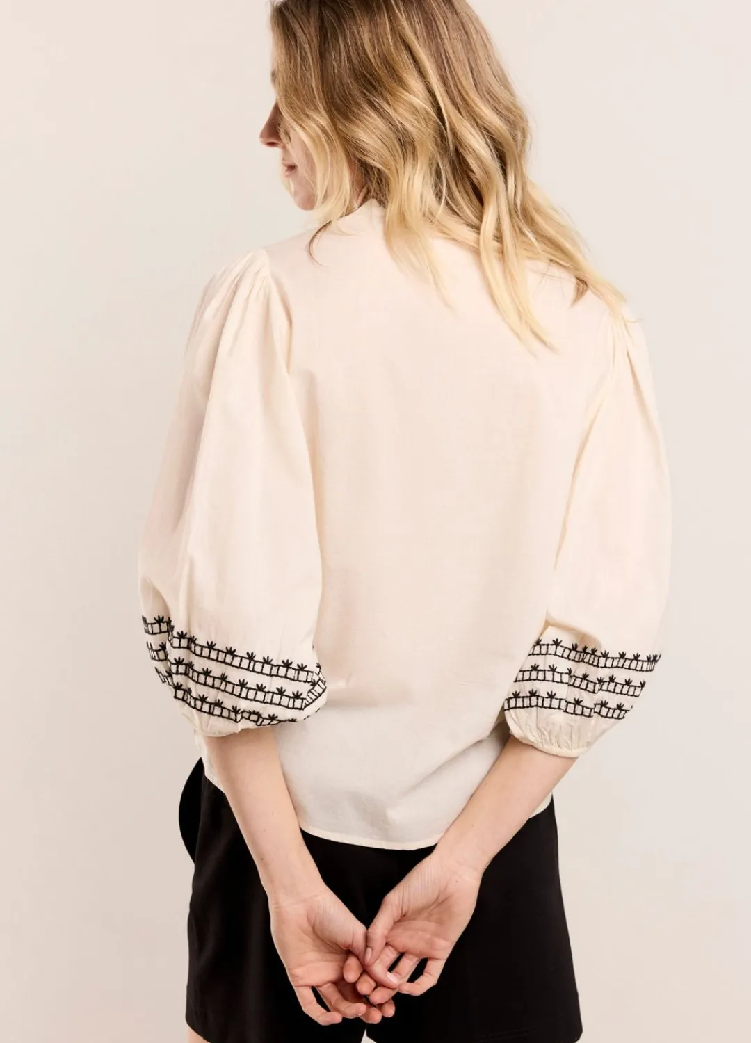 New Summum Wide Cotton Blouse Creme
