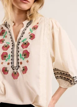 New Summum Wide Cotton Blouse Creme