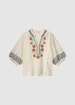 New Summum Wide Cotton Blouse Creme