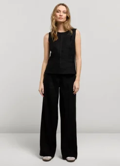 New Summum Wide-Leg Linen Trousers Black