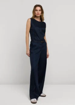 Fashion Summum Wide-Leg Linen Trousers Blue