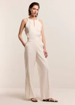 Sale Summum Wide-Leg Trousers With Pintuck Creme