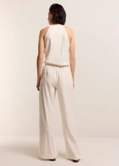 Sale Summum Wide-Leg Trousers With Pintuck Creme