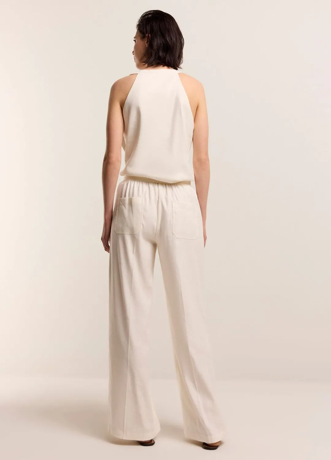 Sale Summum Wide-Leg Trousers With Pintuck Creme