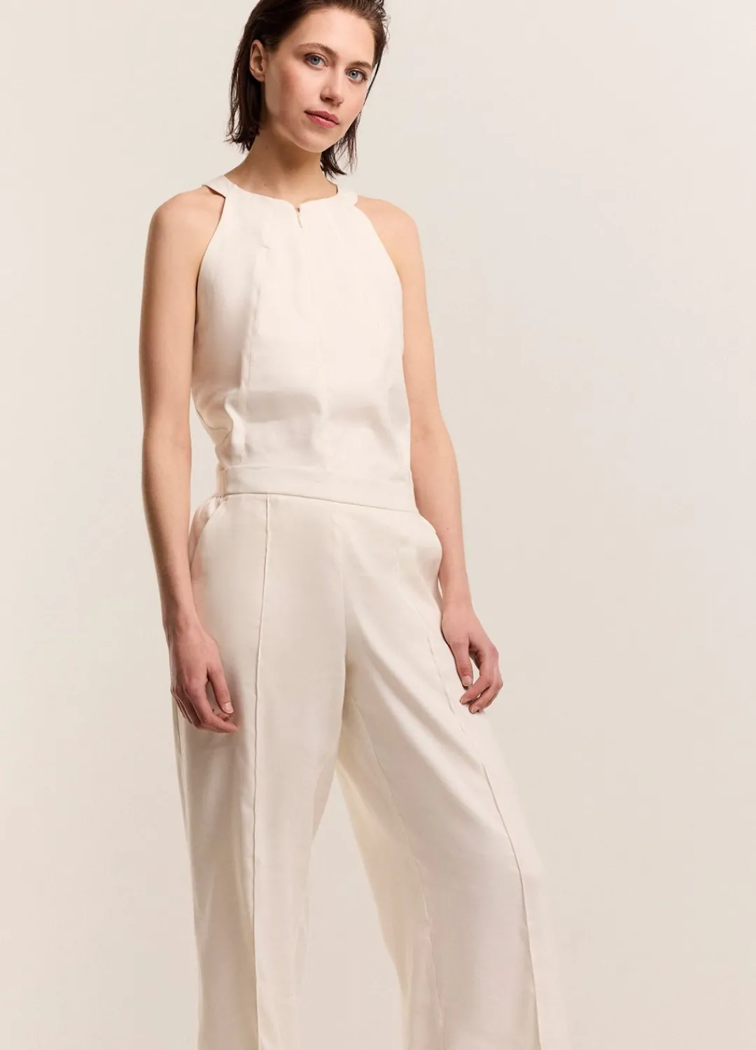 Sale Summum Wide-Leg Trousers With Pintuck Creme