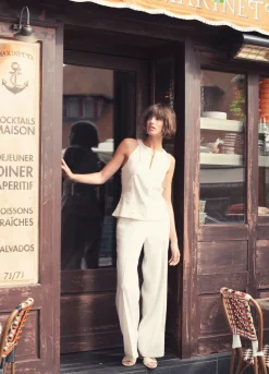 Sale Summum Wide-Leg Trousers With Pintuck Creme