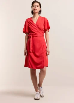 New Summum Wrap Dress With Butterfly Sleeves Red