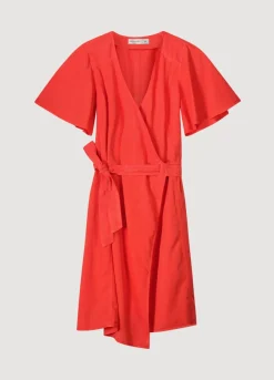 New Summum Wrap Dress With Butterfly Sleeves Red